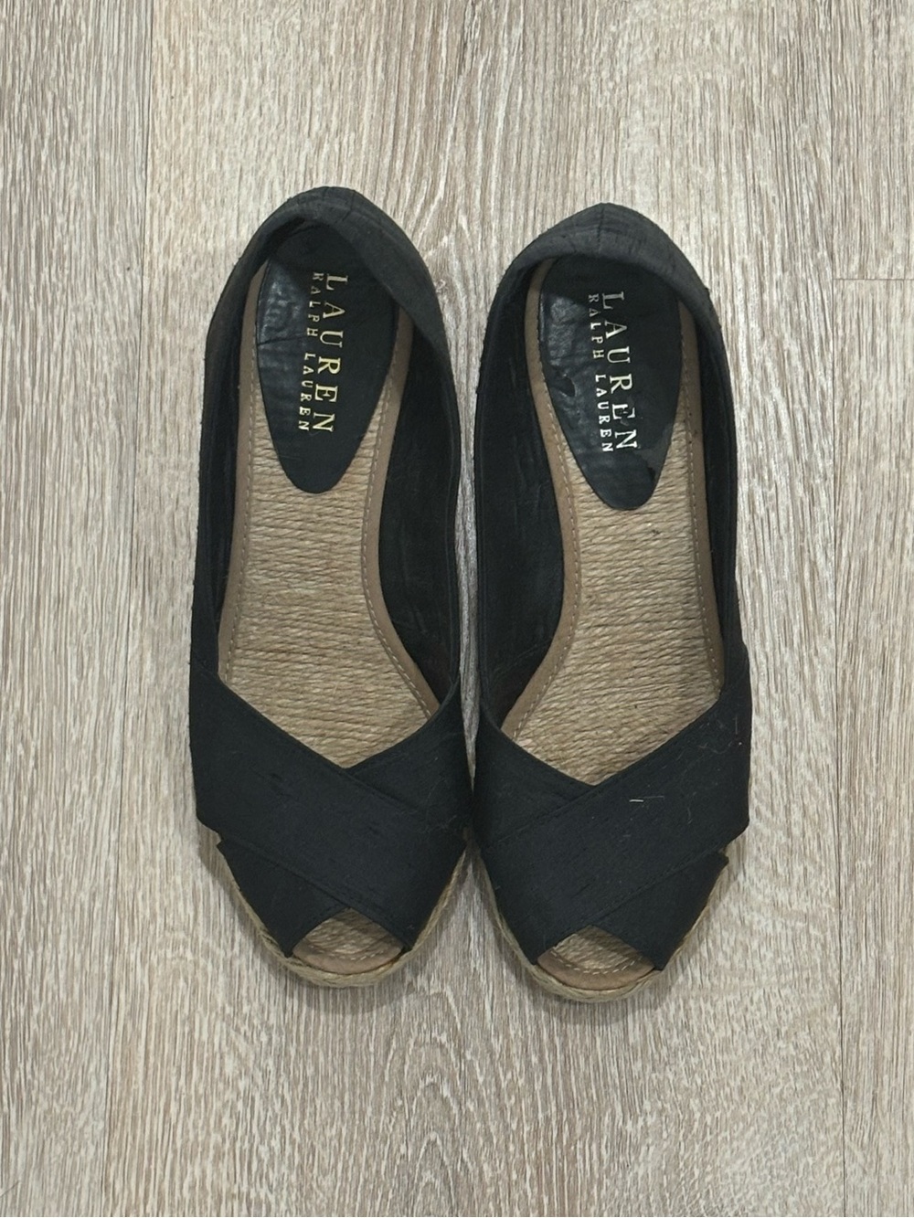 Ralph Lauren Black Canvas Open-Toe Espadrille Flats